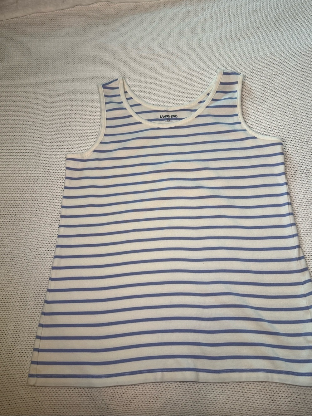 Lands' End White and Light Blue Stripe Tank. Size Large